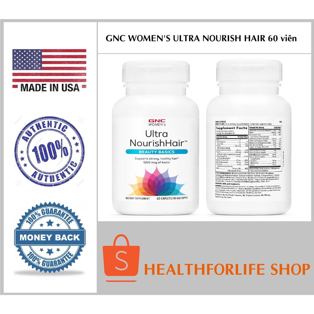 USA - GNC WOMEN'S ULTRA NOURISH HAIR 60 viên bổ sung vitamin, khoáng chất cho phụ nữ giúp hỗ trợ mọc tóc, móng chắc khỏe