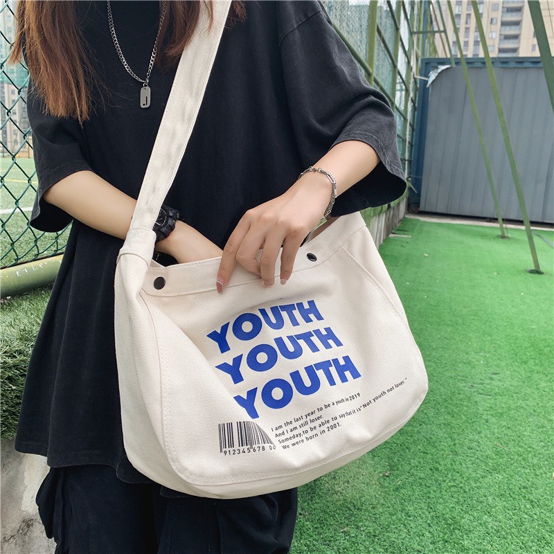 Túi đeo chéo đi học Youth vải canvas Túi Đeo Vai unisex đi chơi phong cách Hàn Quốc -Hakastore