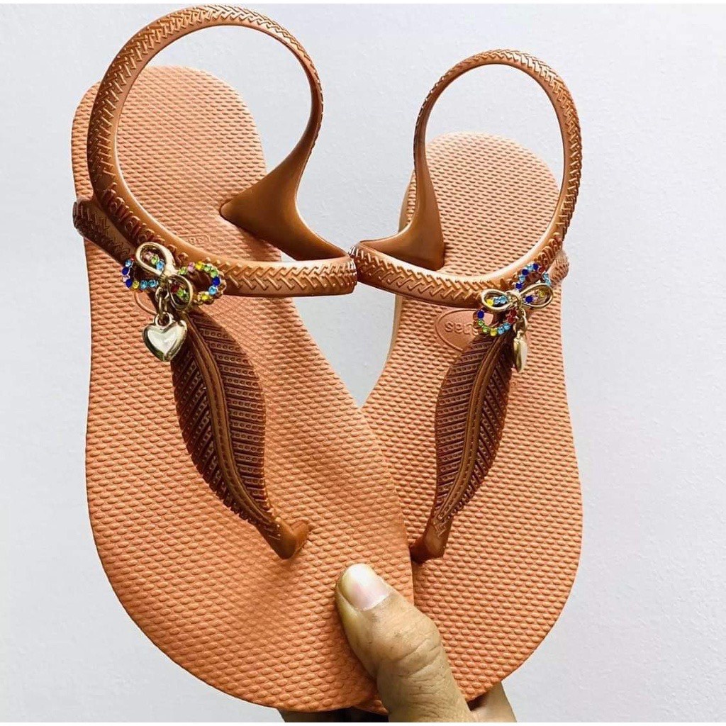 Dép kẹp xốp cao su ép xỏ ngón, tông Thái Havaianas mẫu lá cây d123 - Lululola
