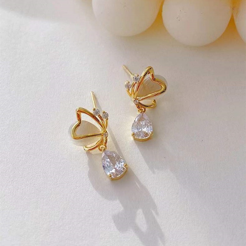 Khuyên Tai Hình Giọt Nước Đính Đá Opal Phong Cách Thời Trang Đơn Giản Chất Lượng Cao