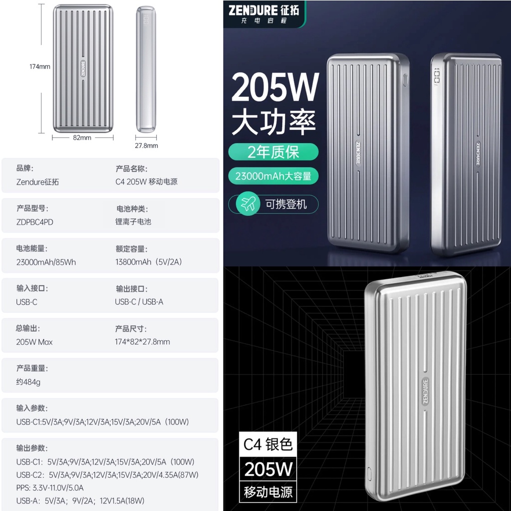 Pin sạc dự phòng ZENDURE C4 ZDPBC4PD-SL 23000mAh 205W 2C-1A  tích hợp PD/ PPS 2.0