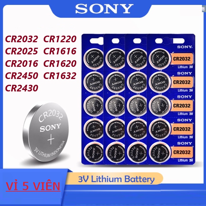 Vỉ 5 Viên Pin Sony CR2032 / CR2025 / CR2016 / CR1632 / CR1620 / CR1616 / CR1220 / CR2450 / 2430 lithium 3v