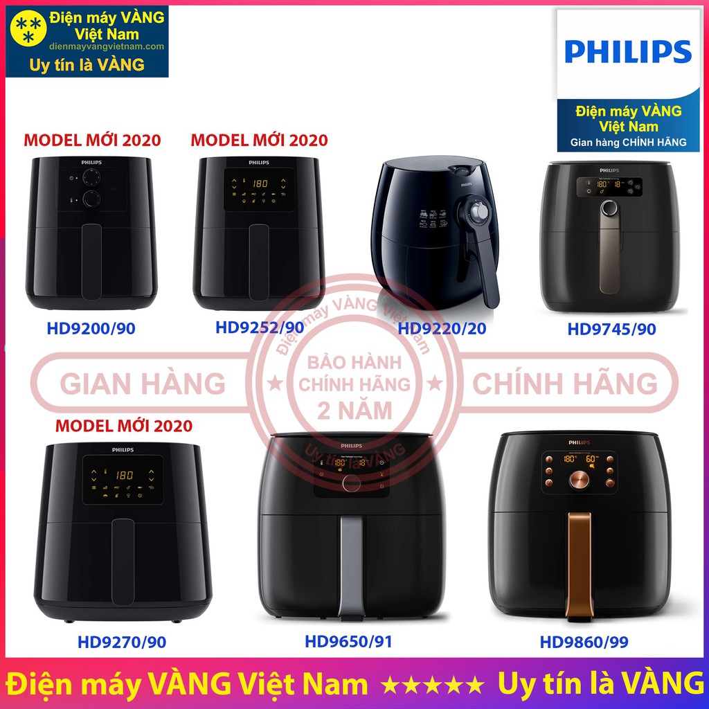 Nồi chiên không dầu Philips HD9200 HD9252 HD9220 HD9745 HD9270 HD9650 HD9860 - Hàng chính hãng, bảo hành toàn quốc 2 năm