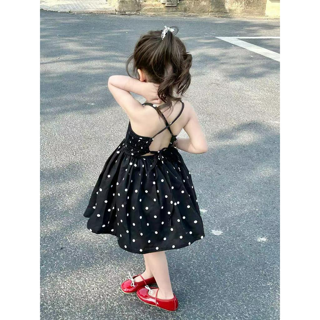 Váy bé gái chấm bi 2 dây chéo chun lưng cao cấp từ 8-20kg