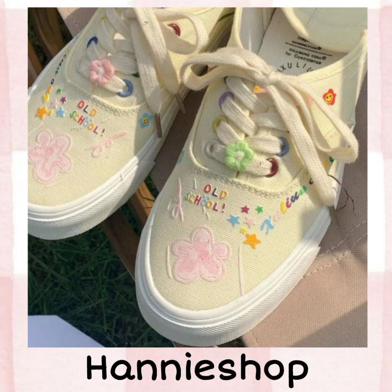 Giày Sneaker Form Lười Hoạ Tiết Hoa Nhí Đáng Yêu