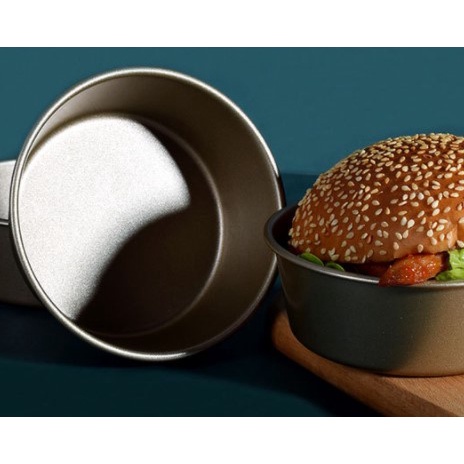Khuôn Làm Bánh Hamburger Hình Tròn 4 Inch Bằng Thép Carbon Chống Dính Có Thể Tái Sử Dụng