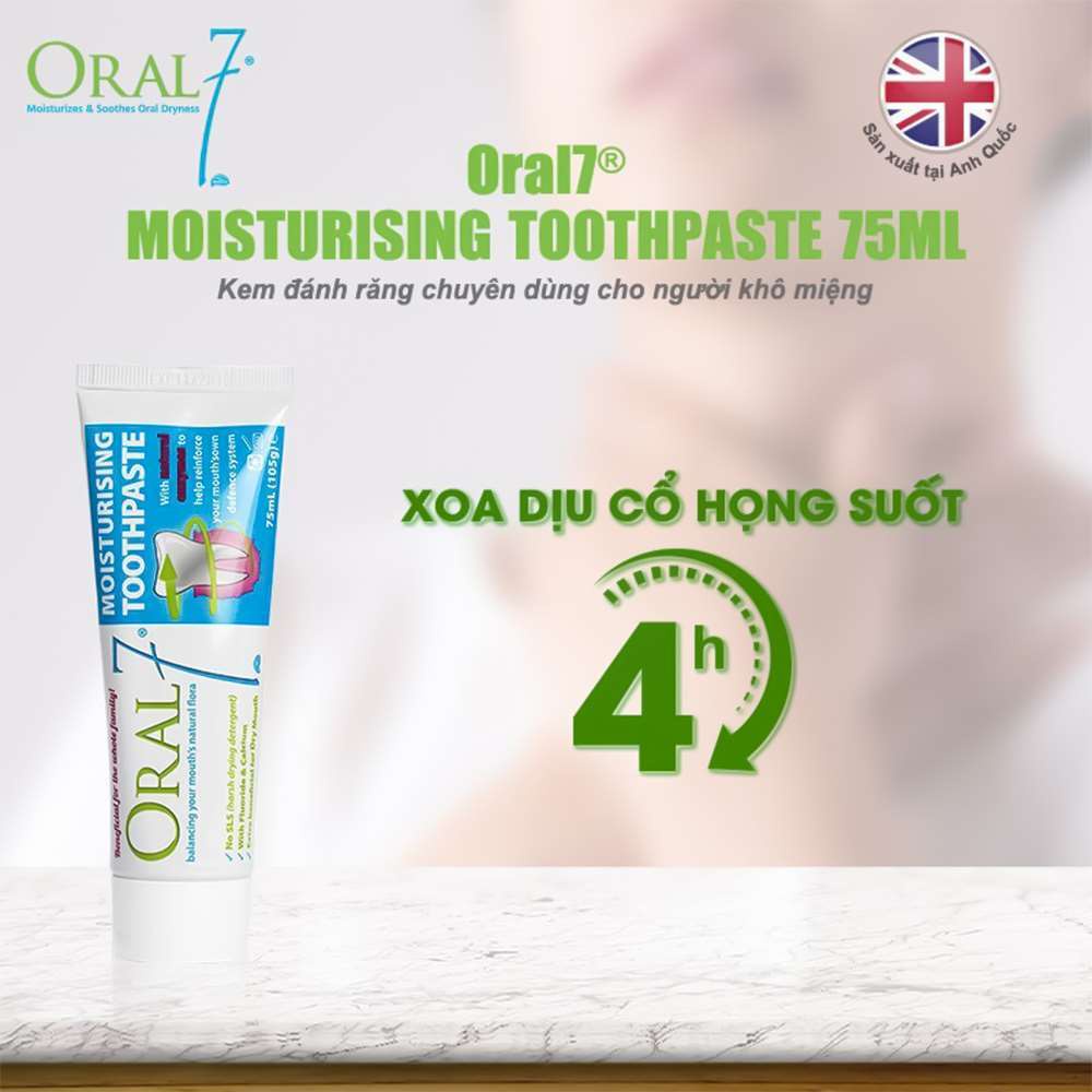 Kem đánh răng giữ ẩm miệng ORAL7 75ml dành cho người khô miệng/ Anh Quốc