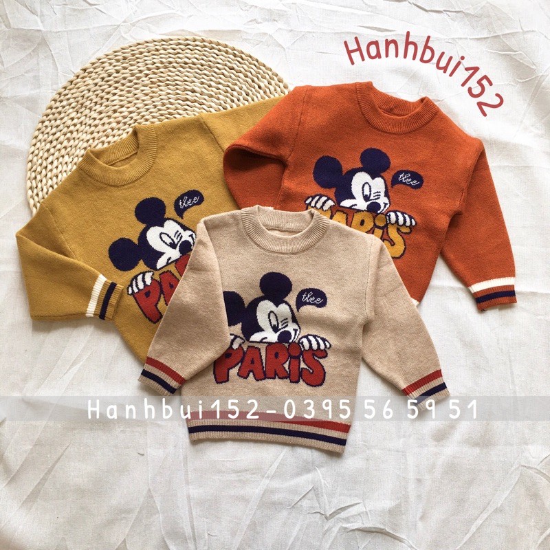 [Mã FASHIONXANH15 giảm 10K đơn 50K] Áo len Mickey 2 lớp Quảng Châu cho bé size từ 80/90/100/110