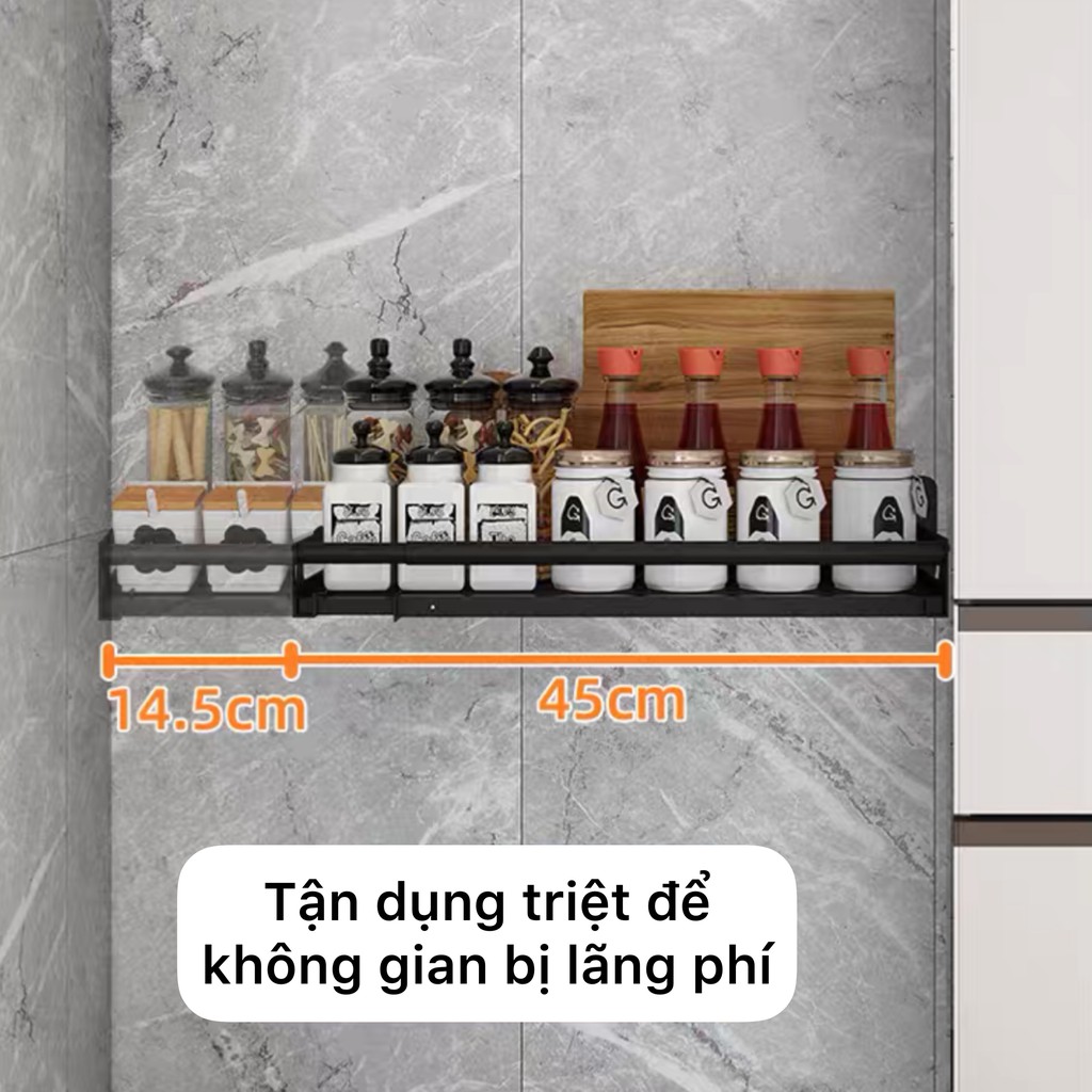 Kệ đựng gia vị co dãn dán tường inox sơn tĩnh điện, kệ để đồ bếp treo tường