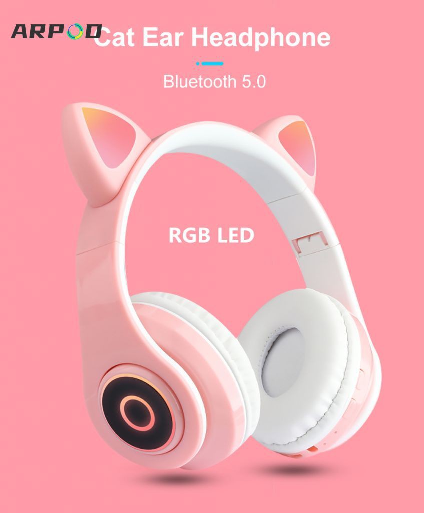 Tai Nghe Bluetooth 5.0 100% Hình Tai Mèo Có Đèn Led