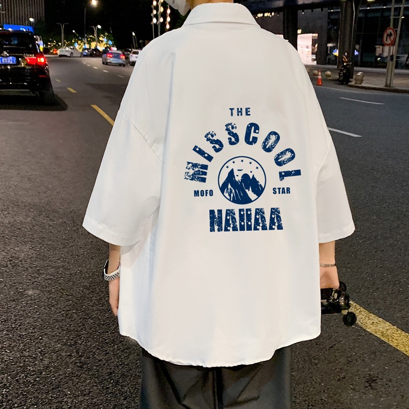 Áo sơ mi IFNICEFUTURE vải lụa mát tay ngắn dáng rộng in họa tiết phong cách Hàn Quốc năng động cho nam