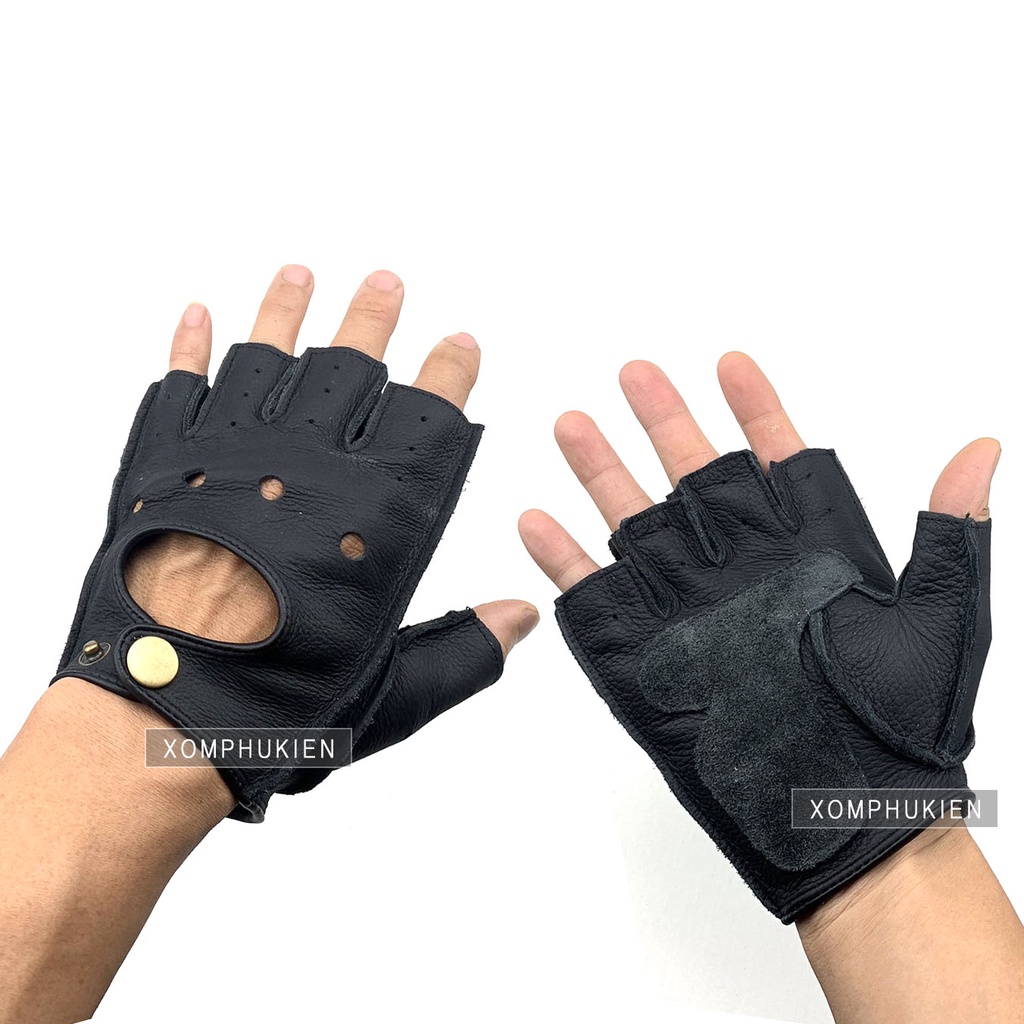 Găng Tay Da 4 Lỗ Cụt Ngón Sành Điệu