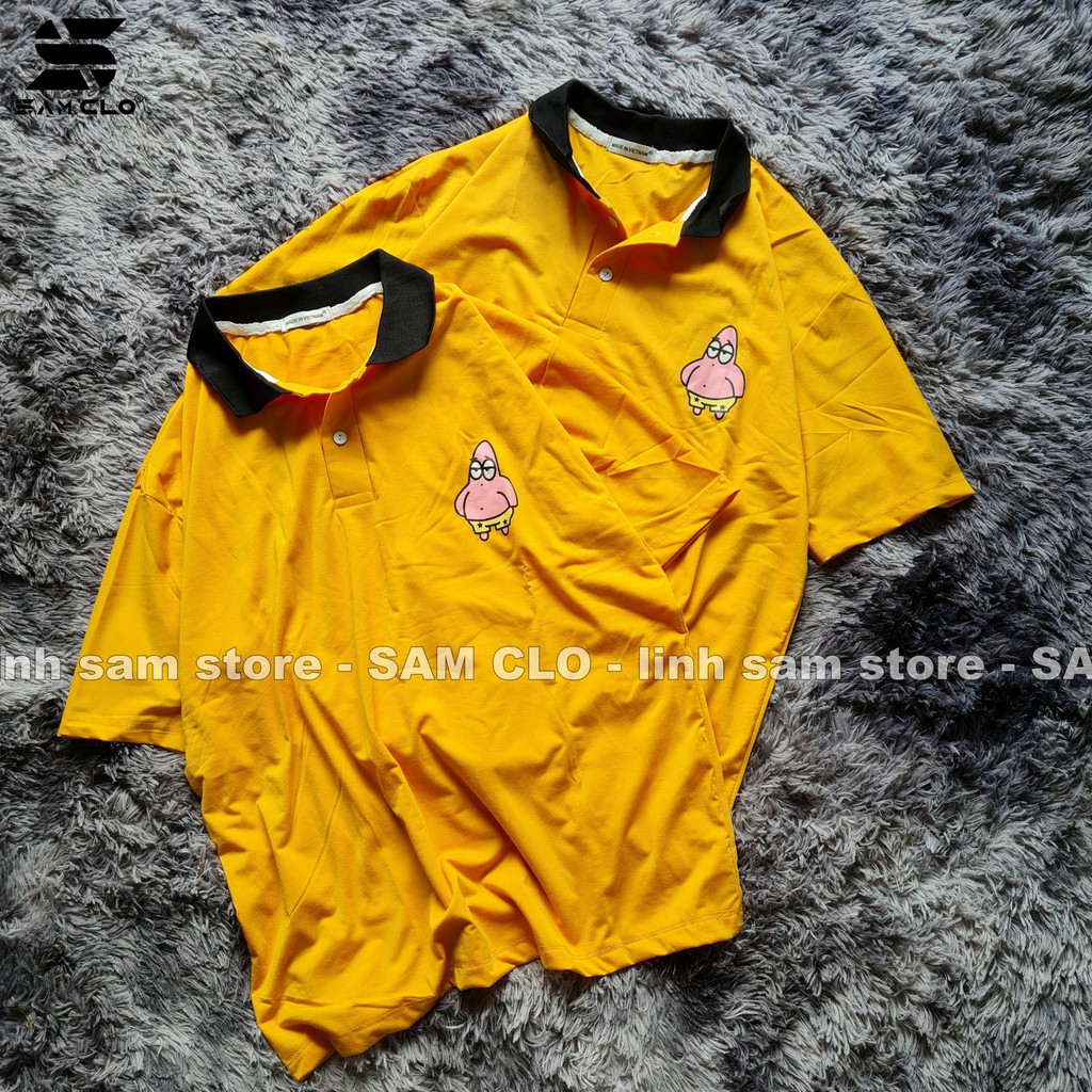 Áo thun POLO nữ tay lỡ có cổ phông form rộng freesize unisex mặc đi học, cặp, nhóm, lớp in hình sao biển Patrick Star