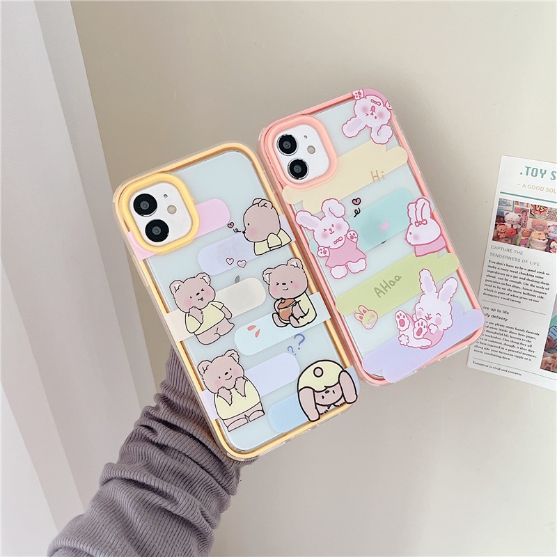 Ốp Điện Thoại Hình Gấu Thỏ 3 Trong 1 Cho iphone 12 Pro 13 11 Max 6 6s 7 8 Plus X XR XS Max
