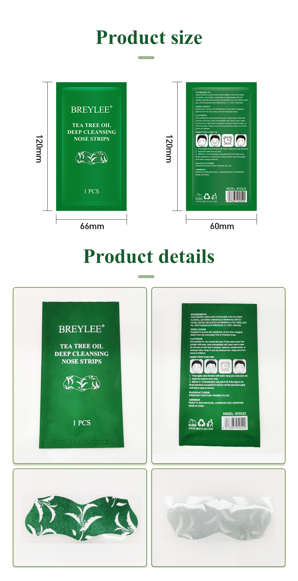 Miếng Dán Lột Mụn Đầu Đen Cho Mũi Breylee Từ Dầu Cây Trà | BigBuy360 - bigbuy360.vn