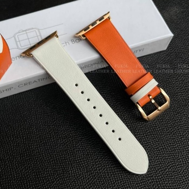 Dây da thủ công Swift Trắng Mix Cam dành cho iWatch, đồng hồ thông minh, đồng hồ cơ DDTC155