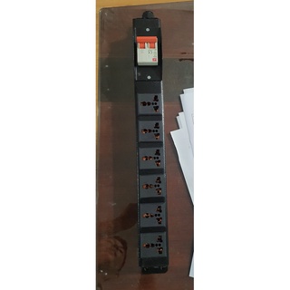 Ổ điện thanh nguồn PDU 6 ổ cắm lắp tủ Rack 1U có MCB, ổ cắm điện PDU 6 cổng 3 chấu chuẩn Rack 19 inch 1U có át