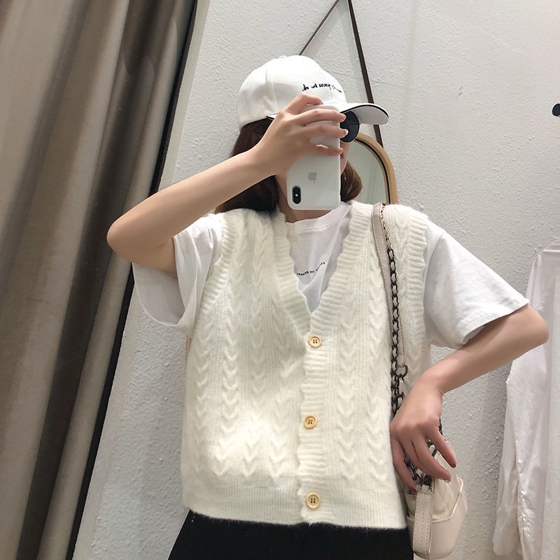 Áo sweater dệt kim cổ chữ v phối ren dễ phối đồ cho nữ