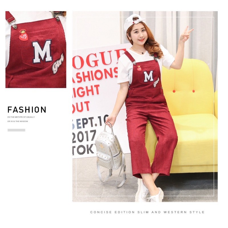 quần yếm lỡ nhung gân màu đỏ ống suông size ngoại cỡ 65-90kg | BigBuy360 - bigbuy360.vn