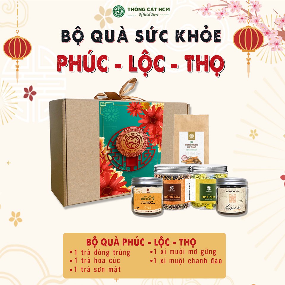 Bộ Quà Tết sức khỏe Thông Cát 2022 - Set quà tết tự chọn gồm trà hoa, ô mai, sang trọng, ý nghĩa - CHỈ GIAO HỎA TỐC HCM