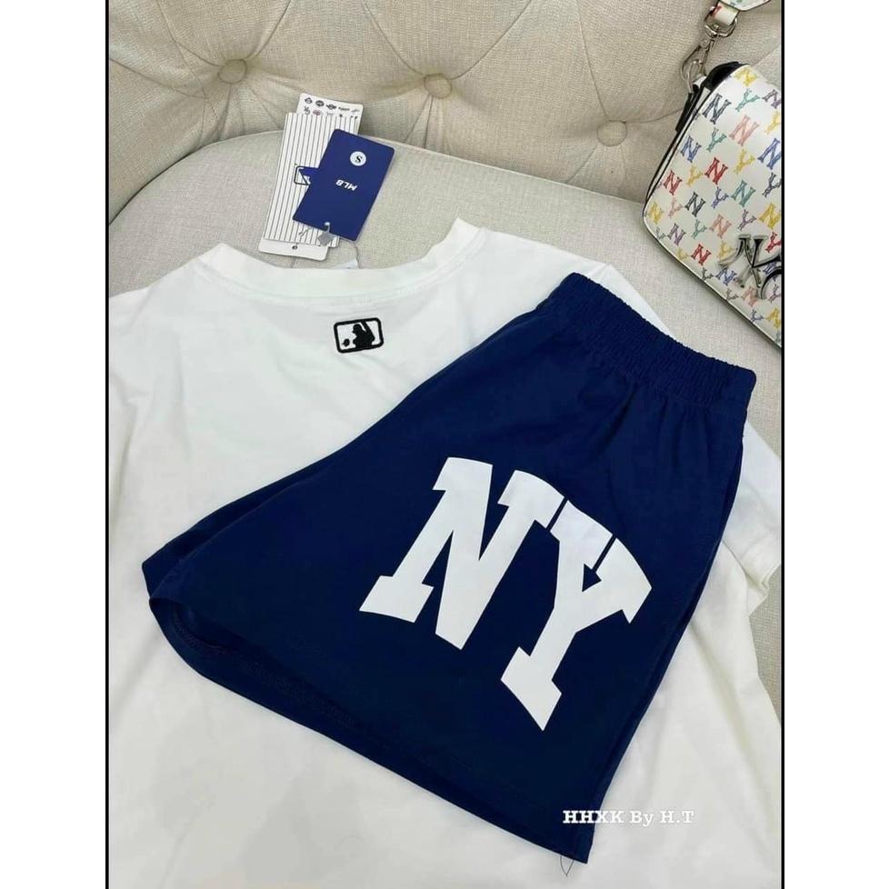 Đồ bộ nữ chữ  N. Y 2 màu đen than áo thun cộc tay phối quần short chất cotton 4 chiều