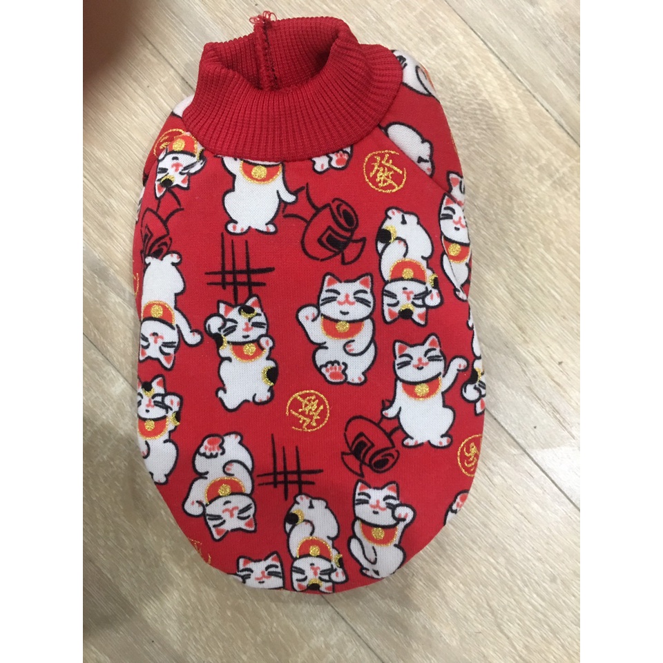 Áo nỉ đỏ chó thú cưng họa tiết chó và mèo