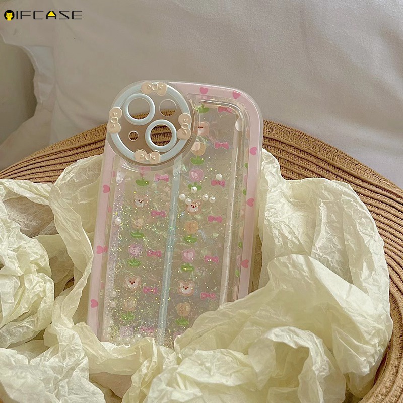 Ốp Điện Thoại Hình Hoa Tulip Thắt Nơ / Trái Tim Phối Cát Lún Lấp Lánh Cho iPhone 13 12 11 Pro Max XS Max XR X