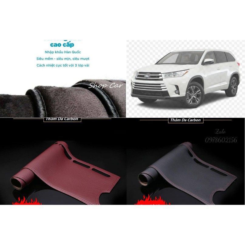 Thảm Taplo Toyota Highlander Bằng Lông Cừu 3 Lớp Hoặc Da Vân Carbon