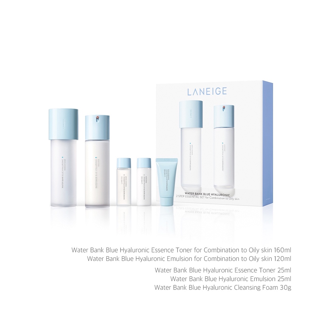 Bộ tinh chất dưỡng da LANEIGE Water Bank Blue axit hyaluronic làm trắng da và kiểm soát dầu - For Combination to Oily Skin