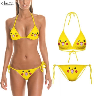 Bộ đồ bikini CLOOCL họa tiết in Anime Pokémon Pikachu 3D phong cách thể thao thời trang dành cho nữ