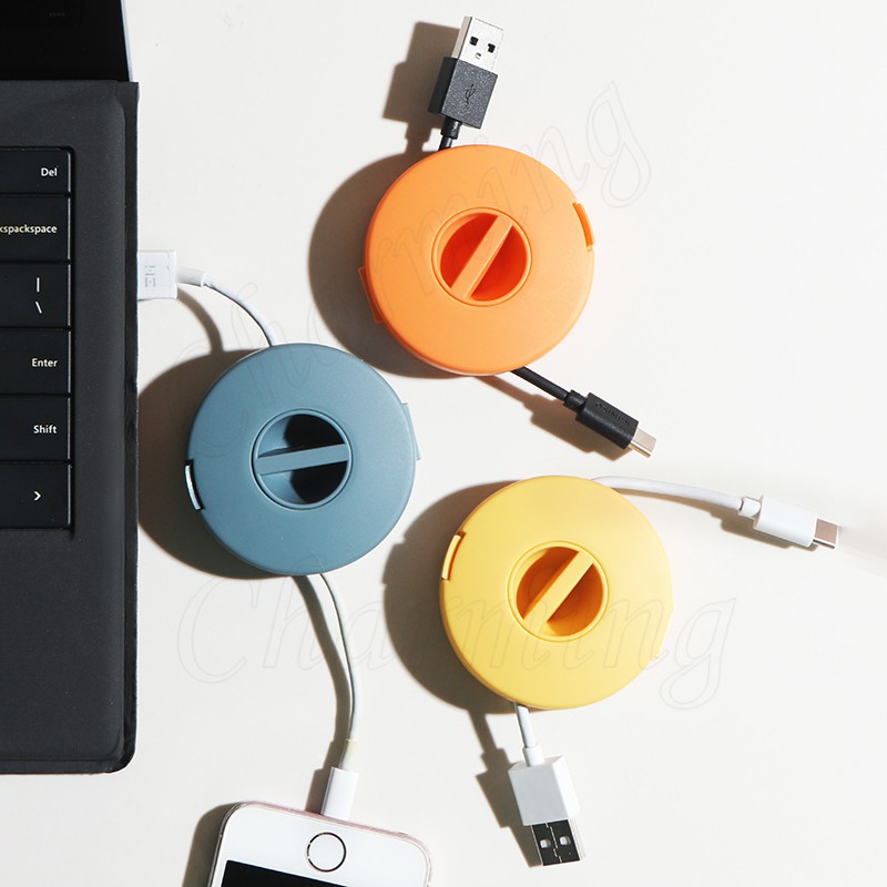 Hộp Đựng Dây Cáp Tai Nghe Hình Tròn Có Thể Tái Sử Dụng Kèm Giá Đỡ USB