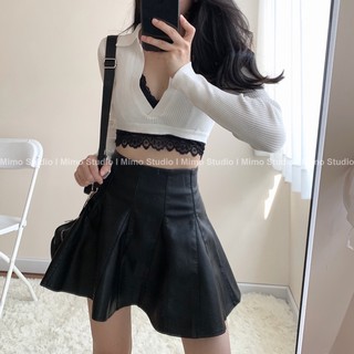 áo len croptop cổ polo hở lưng