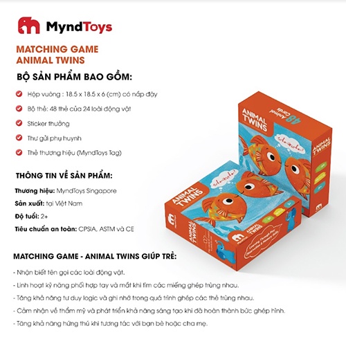 Đồ Chơi Xếp Hình MyndToys Boardgame Animal Twins-Matching Game -Đồ Chơi Giáo Dục Thông Minh Cho Bé trên 3 tuổi