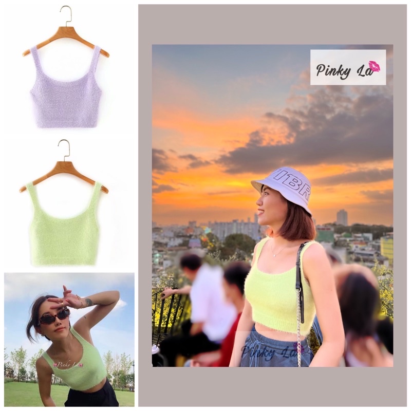 PINKYLA - Áo sát nách croptop lông mịn