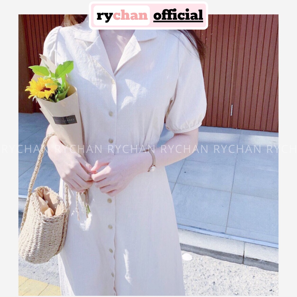 DX164 - Đầm Xòe Dáng Dài Sơ Mi Cổ Vest
