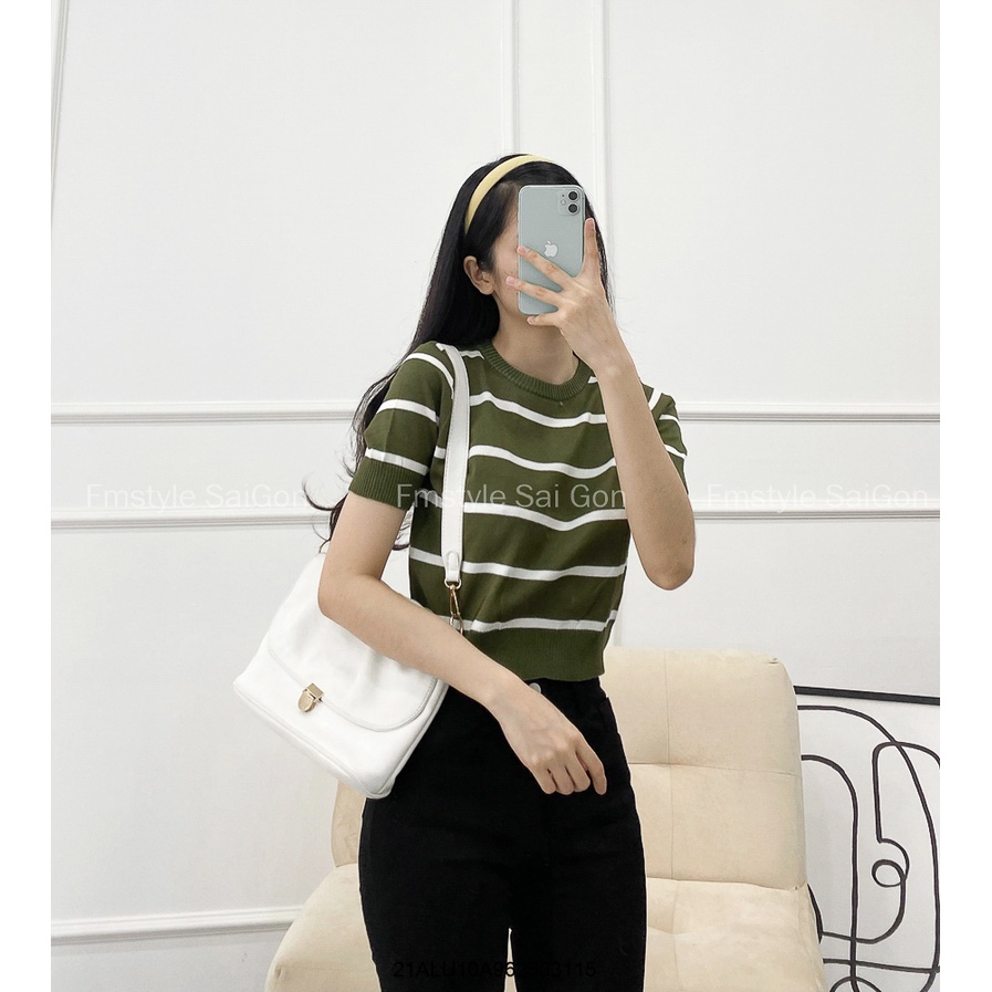 Áo len nữ tay ngắn kẻ ngang thời trang ulzzang Hàn Quốc Fmstyle Saigon 21ALU10A962503 | BigBuy360 - bigbuy360.vn