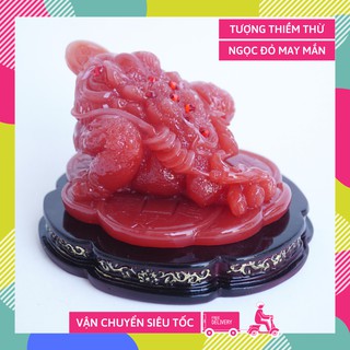 Tượng Cóc Thiềm Thừ ngọc đỏ tài lộc may mắn to nặng - 12cm