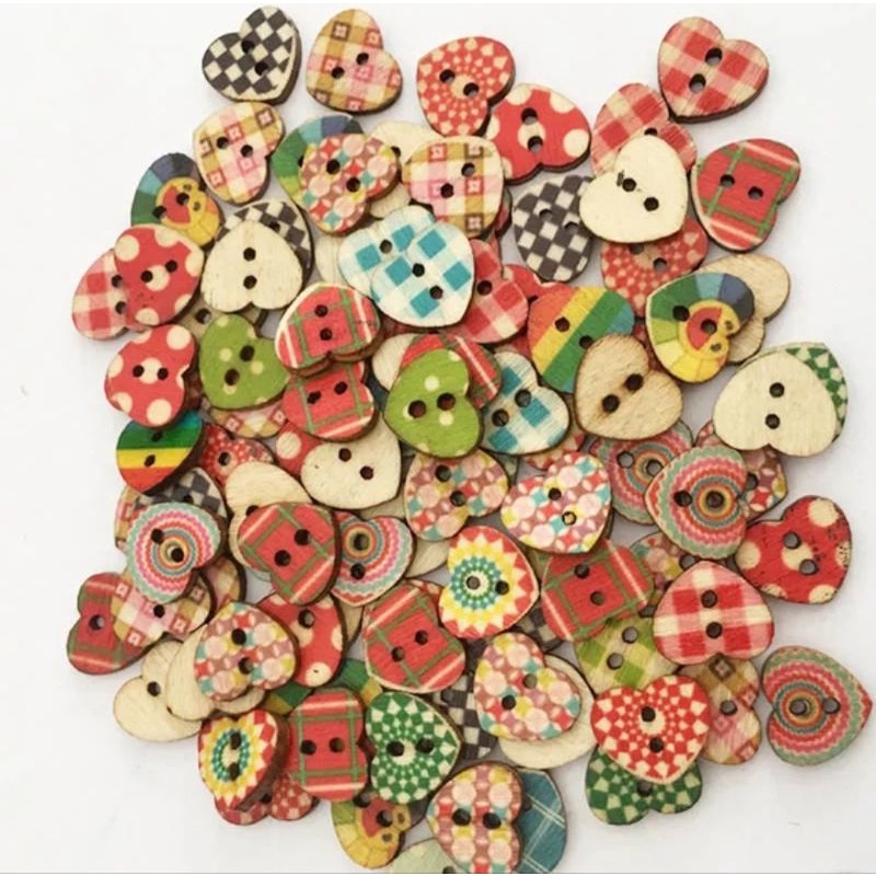Love handmade - Combo 10 cúc, nút áo bằng gỗ hình trái tim phong cách vintage