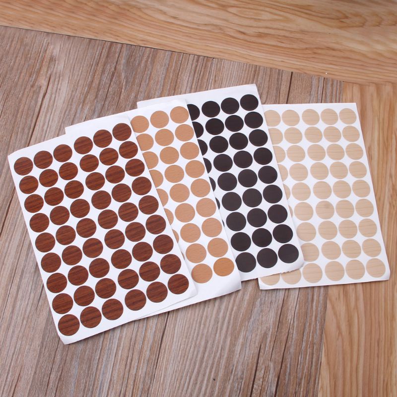 Bộ 54 nhãn dán lấp lỗ tự dính màu gỗ dùng để che đi những con ốc vít trong nhà tạo sự thẩm mỹ 20mm