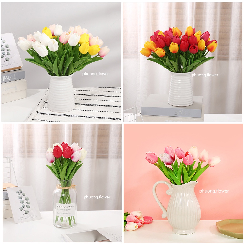 Hoa Tulip giả bằng cao su PU tuyệt đẹp giống y thật