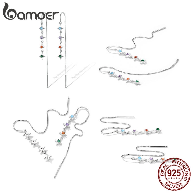 Đôi bông tai Bamoer bạc 925 đính đá zircon thời trang thanh lịch dành cho nữ