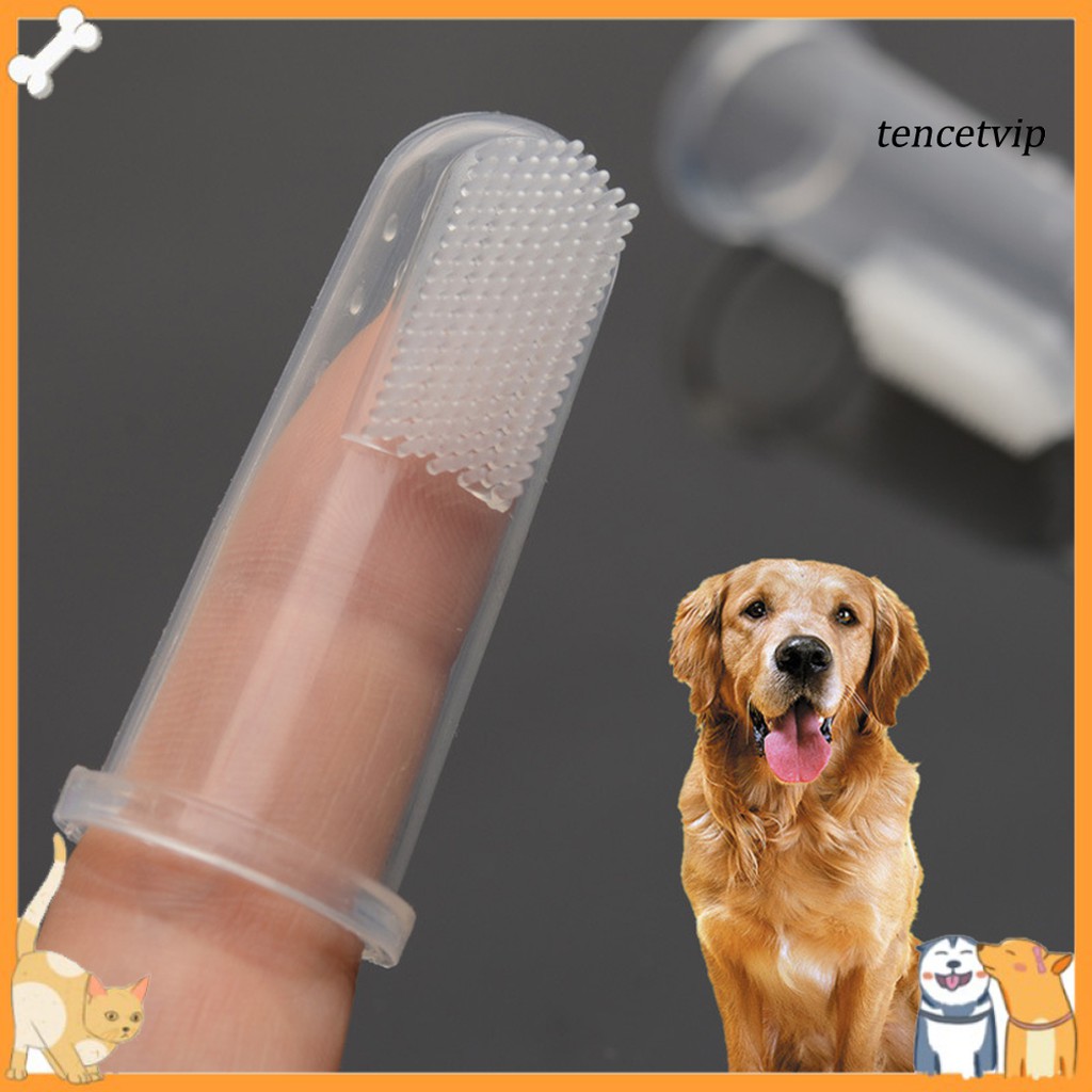 Set 2 bàn chải đánh răng silicon gắn ngón tay để làm sạch cho thú cưng