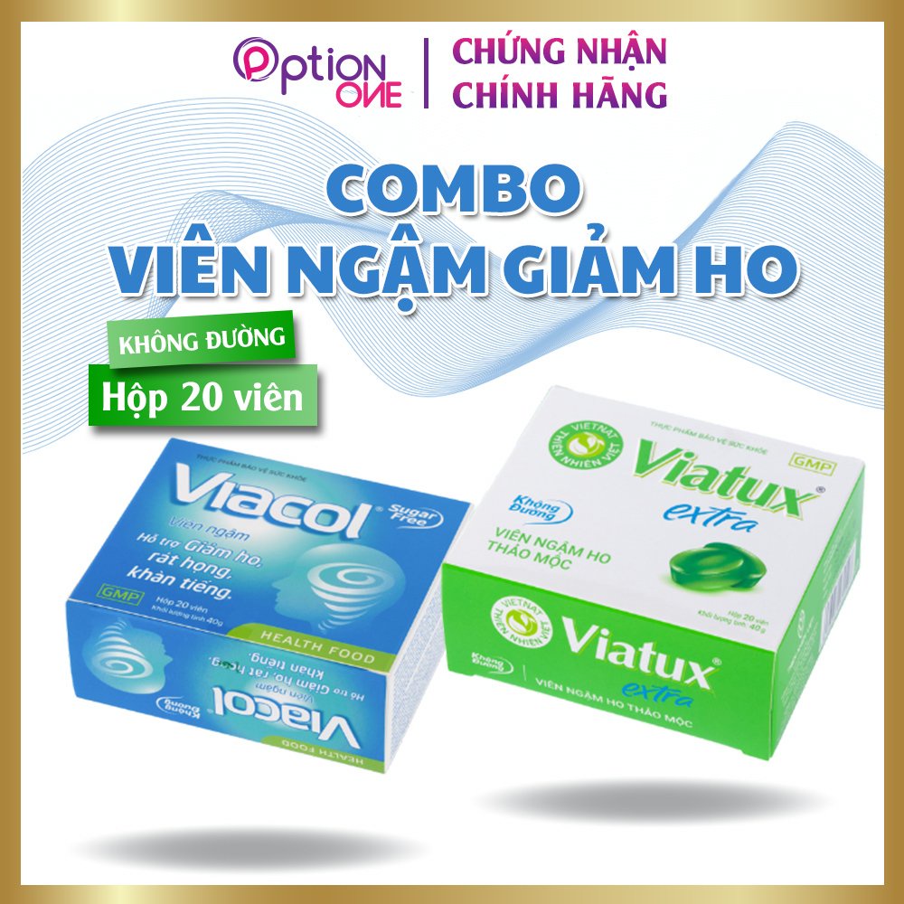 [COMBO 2 HỘP] Kẹo ngậm giảm ho, đau họng - Viacol không đường 20 viên và Viatux Extra không đường 20 viên