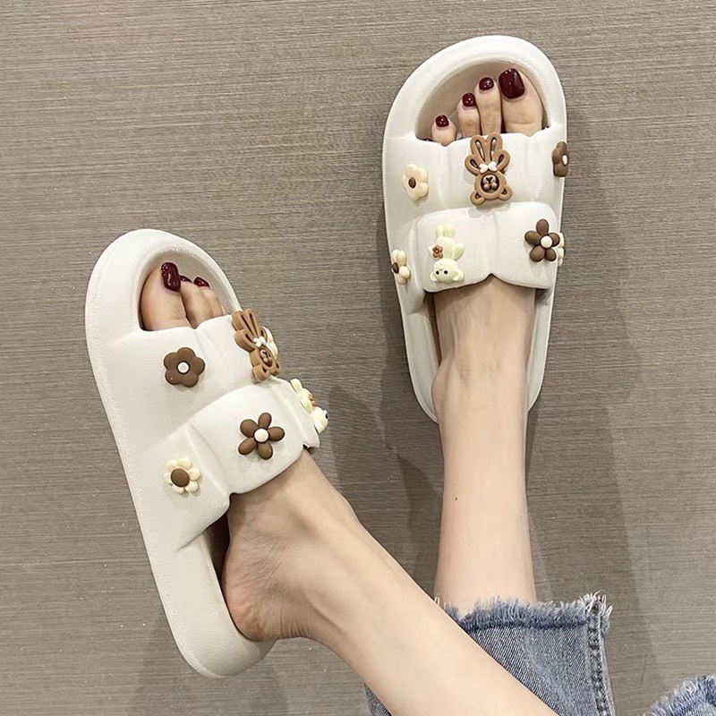 Dép bánh mì nữ đế cao 4cm Loại 1, dép quai ngang đính hoa đá, hoa chất liệu cao cấp không thấm nước 2022
