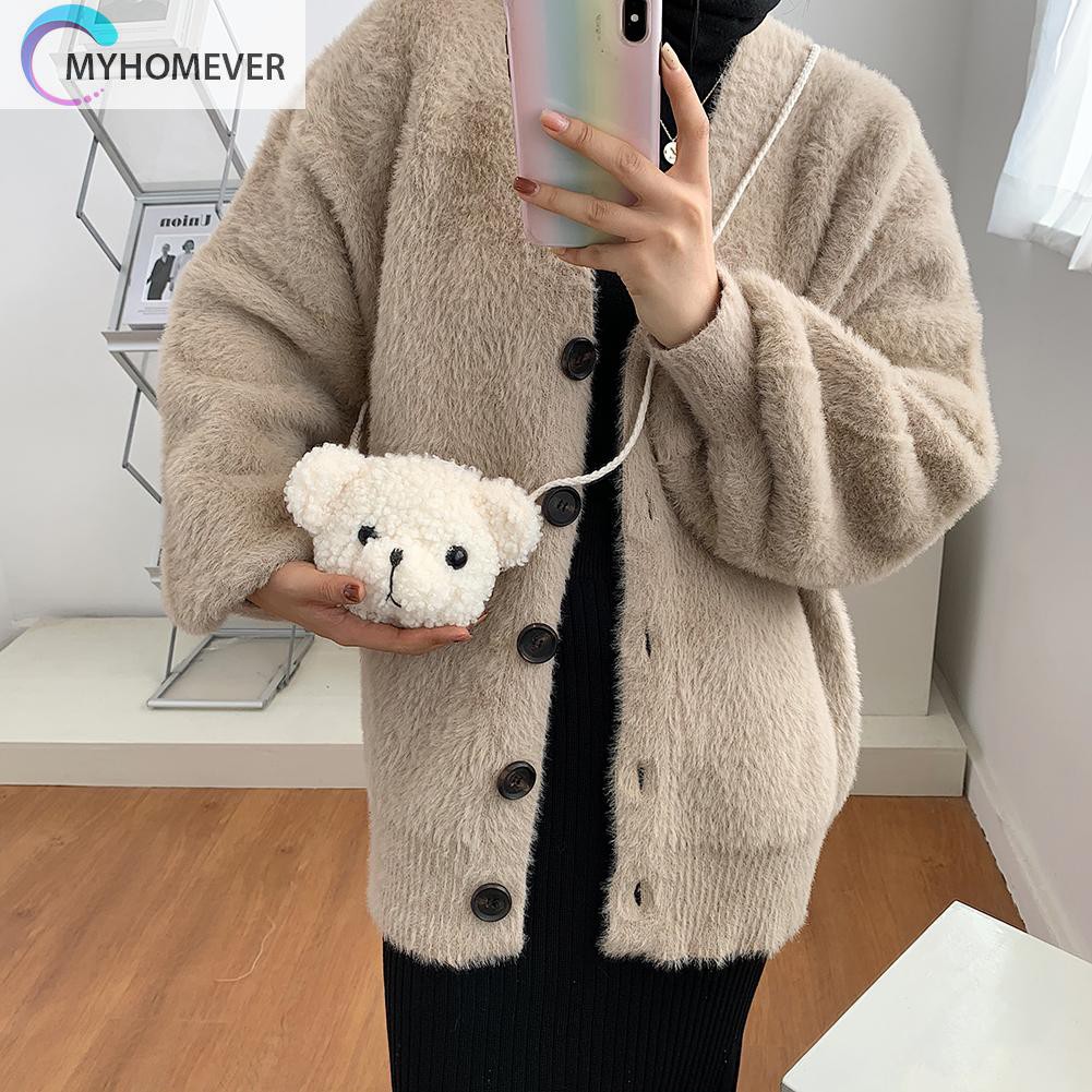 Túi Đeo Chéo Hình Gấu Nhồi Bông Xinh Xắn Cho Nữ