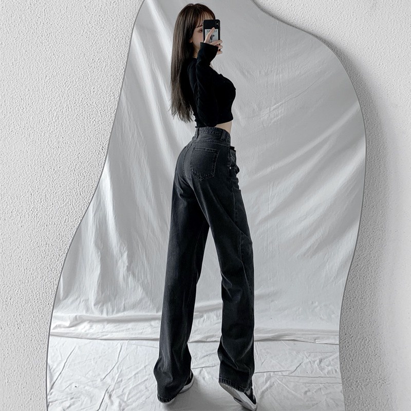 Quần Jean Ống Rộng CẠP CHÉO LƯNG CAO Nữ Màu Trắng Kem Ulzzang Unisex mặc lên cực tôn dáng