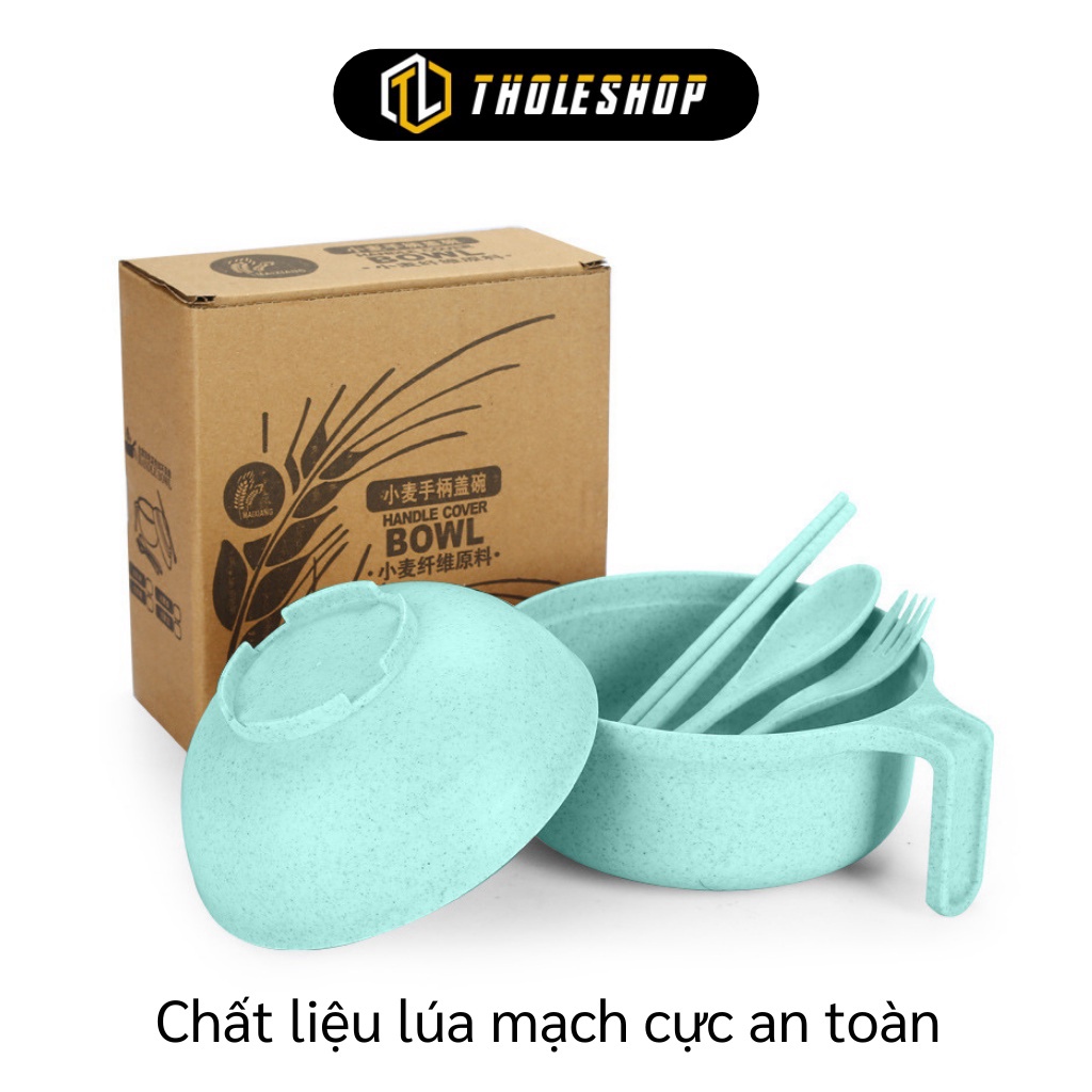 Bộ ca ăn mỳ  GIÁ VỐN]Bộ ca mỳ lúa mạch có nắp, dũa, muỗng, nĩa an toàn cho người dùng, chịu nhiệt tốt 6847