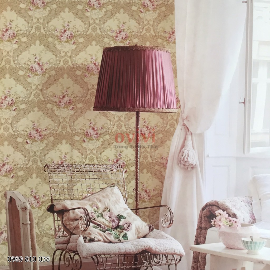 Giấy Dán Tường Vintage Hoa Văn  3d Cổ Điển Hàn Quốc Lụa Không Keo Khổ 1.06 m Nhiều Màu Lựa Chọn
