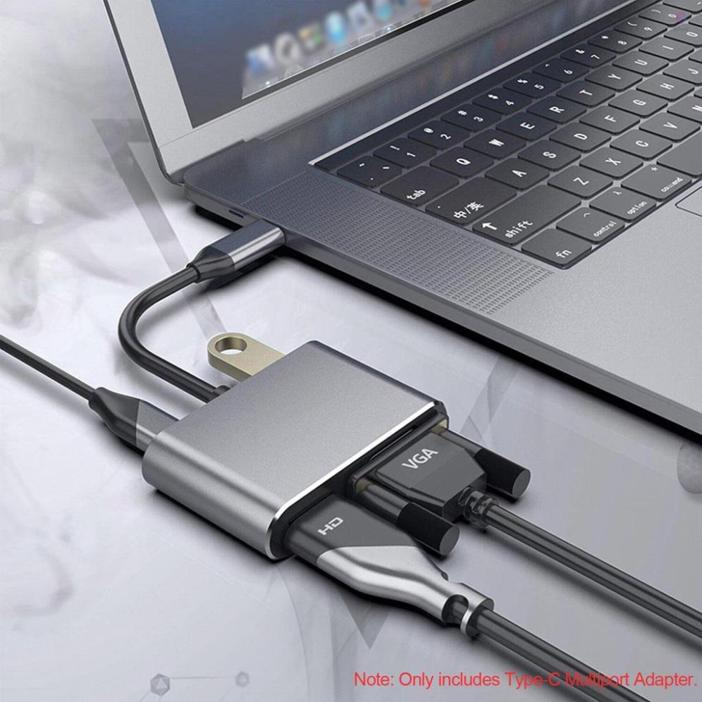 Hub Type C 4 trong 1 Cổng chuyển đổi HUB USB Type-C to HDMI/VGA/USB 3.0/PD Type-C hỗ trợ 4K