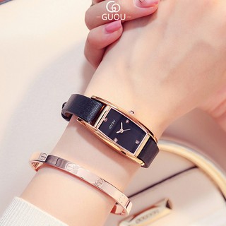 Đồng hồ nữ GUOU 8085 mặt chữ nhật đính đá sang trọng